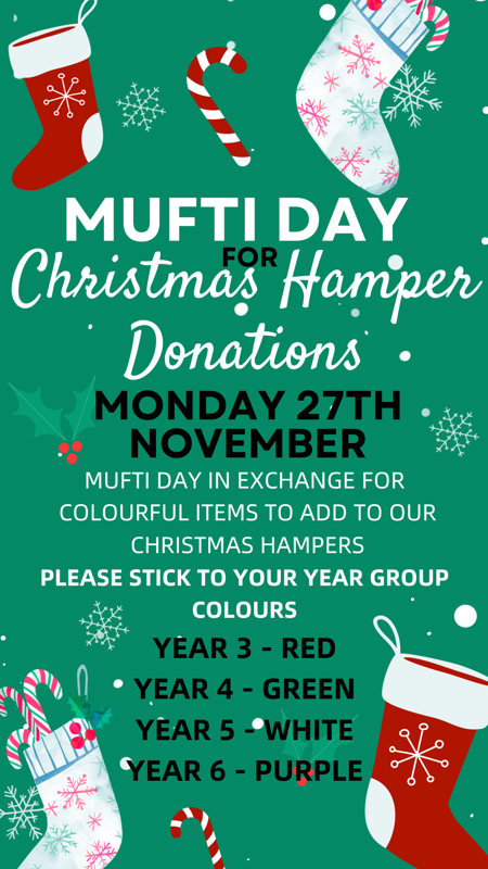 Image of Don't Forget Your Hamper Items on Monday